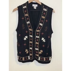 Jennifer Moore Vintage Knit Sweater Vest S Hand Knitted Cottagecore Grannycore